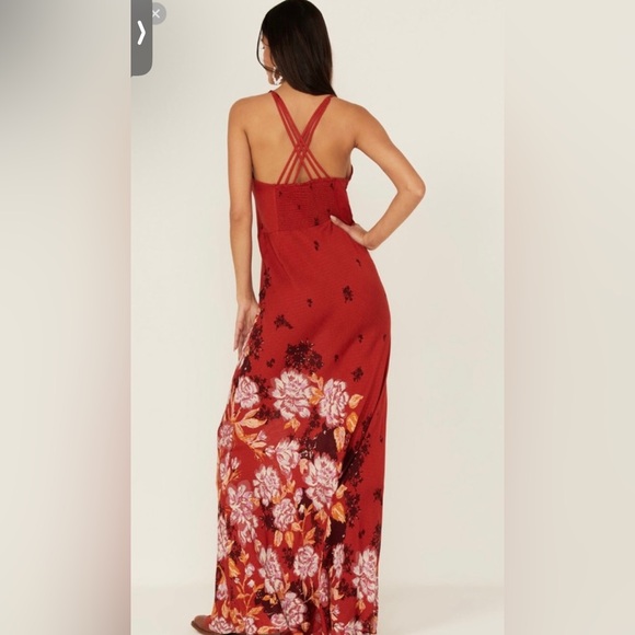 Free People Get To You Printed Maxi Floral Slip Dress Scarlet Combo - Small NWT - Picture 2 of 16